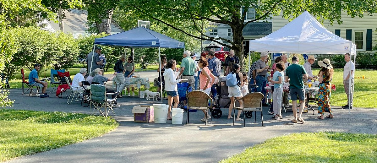 People enjoying a block party