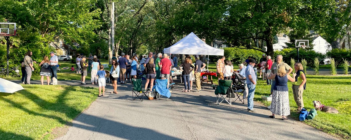 People enjoying a block party